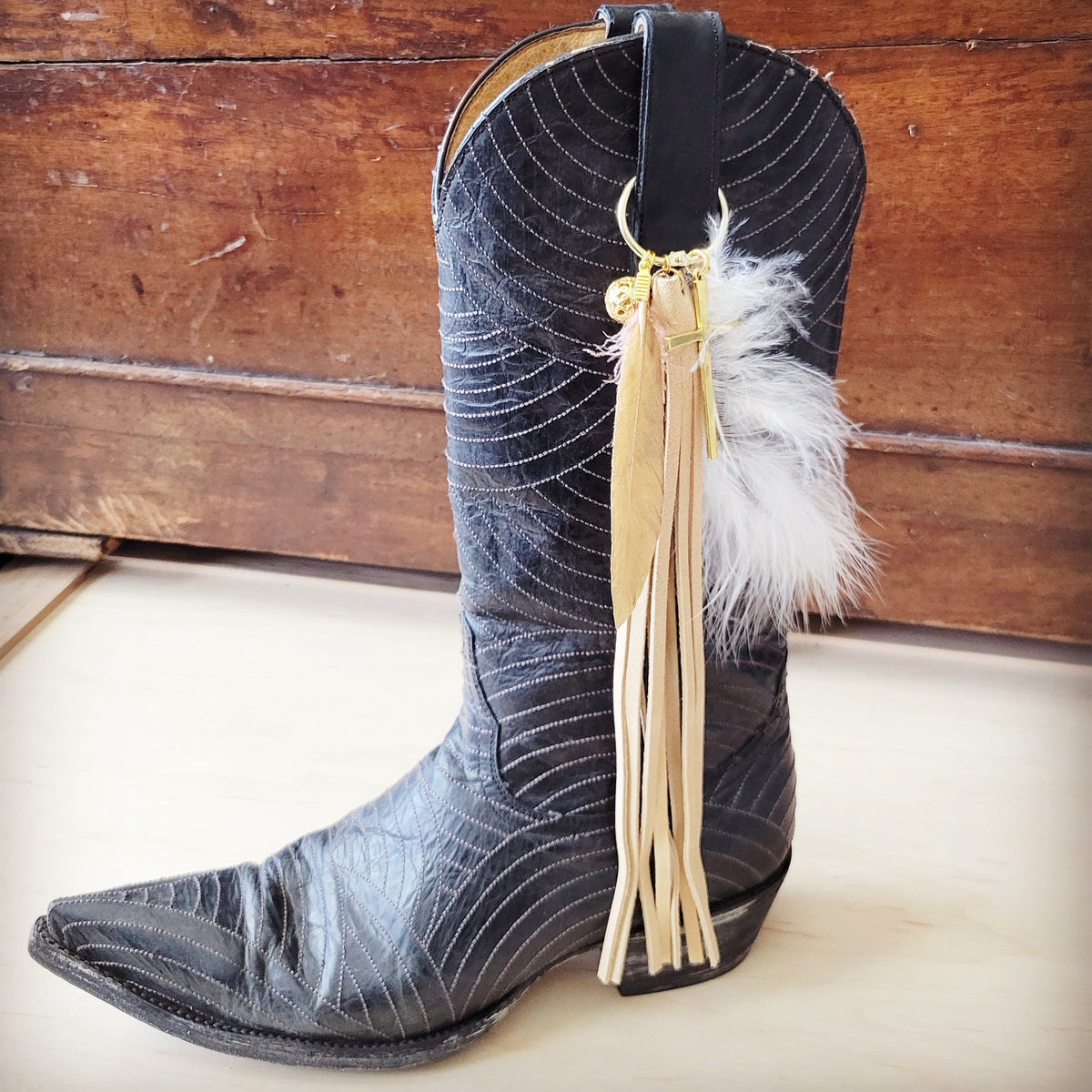 Boho Western Leather Boot Bling Charm Gold Cross 500q*