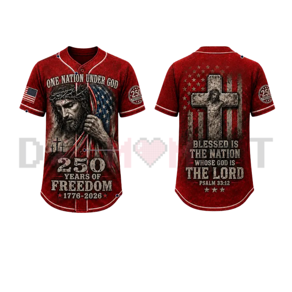 Christian Faith USA 250 Years of Freedom Baseball Jersey - Patriotic Cross Button Up