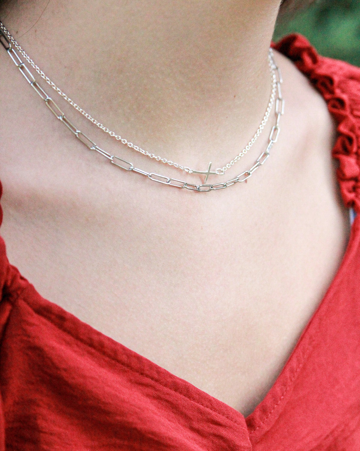 Marie Silver Plated Necklace with Sterling Silver Cross Charm
