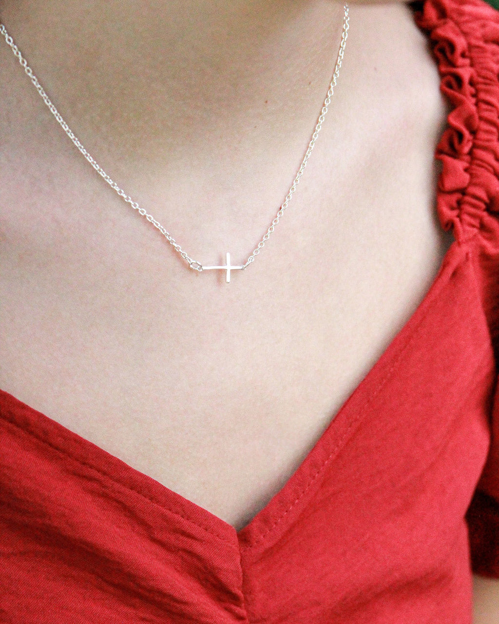 Marie Silver Plated Necklace with Sterling Silver Cross Charm