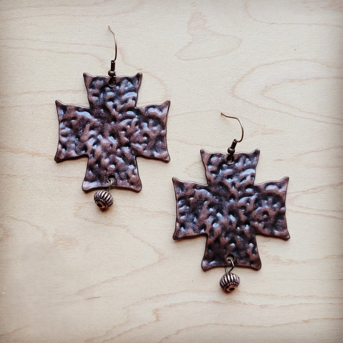 **Hammered Copper Cross Earrings 220p