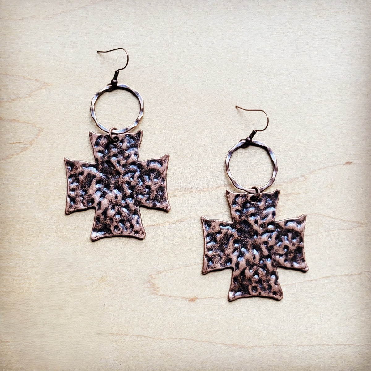 **Hammered Copper Cross Earrings 220p