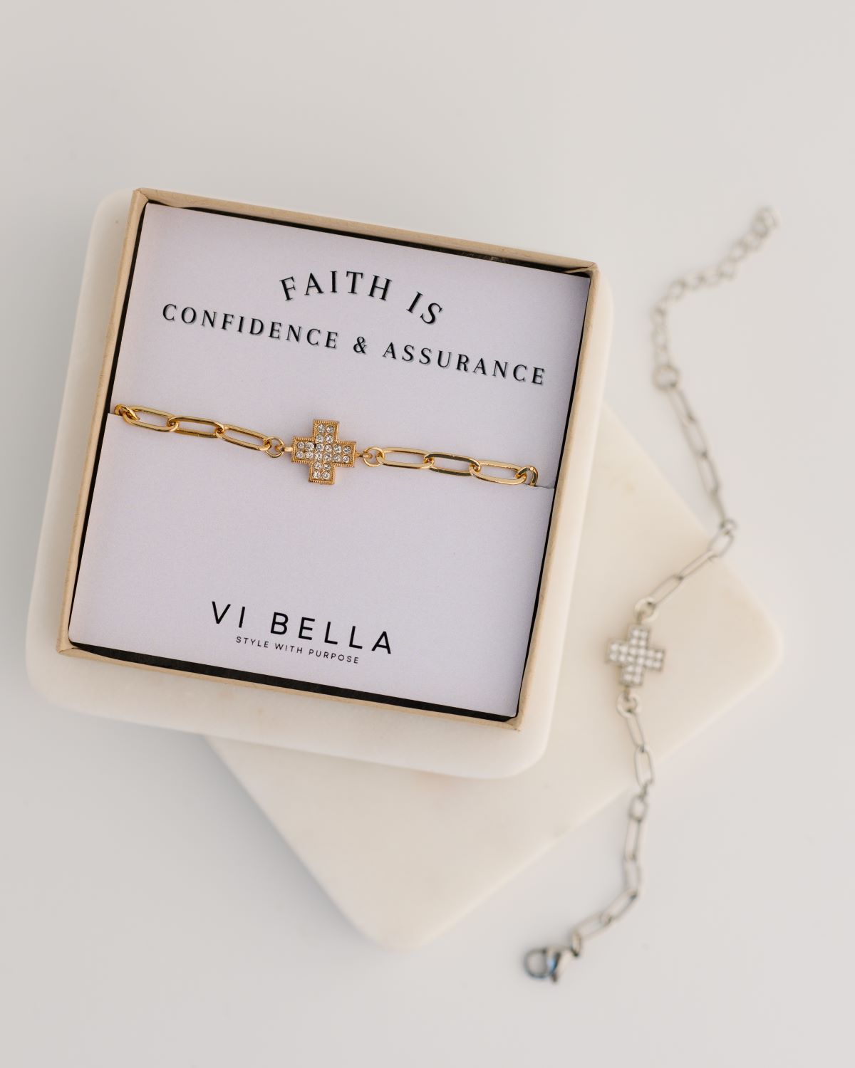 Alexa Paper Clip Bracelet with Cross Charm