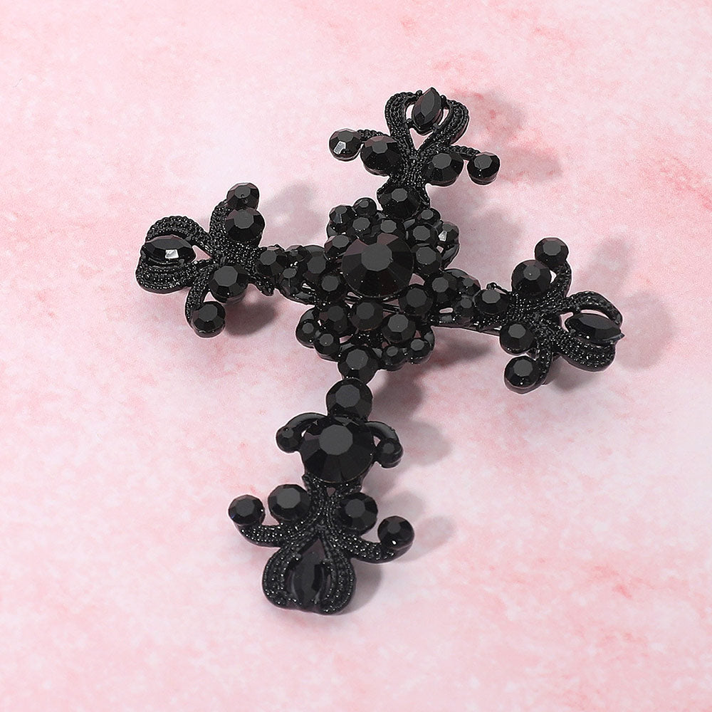 Elegant Stone Embellished Cross Pin Brooch