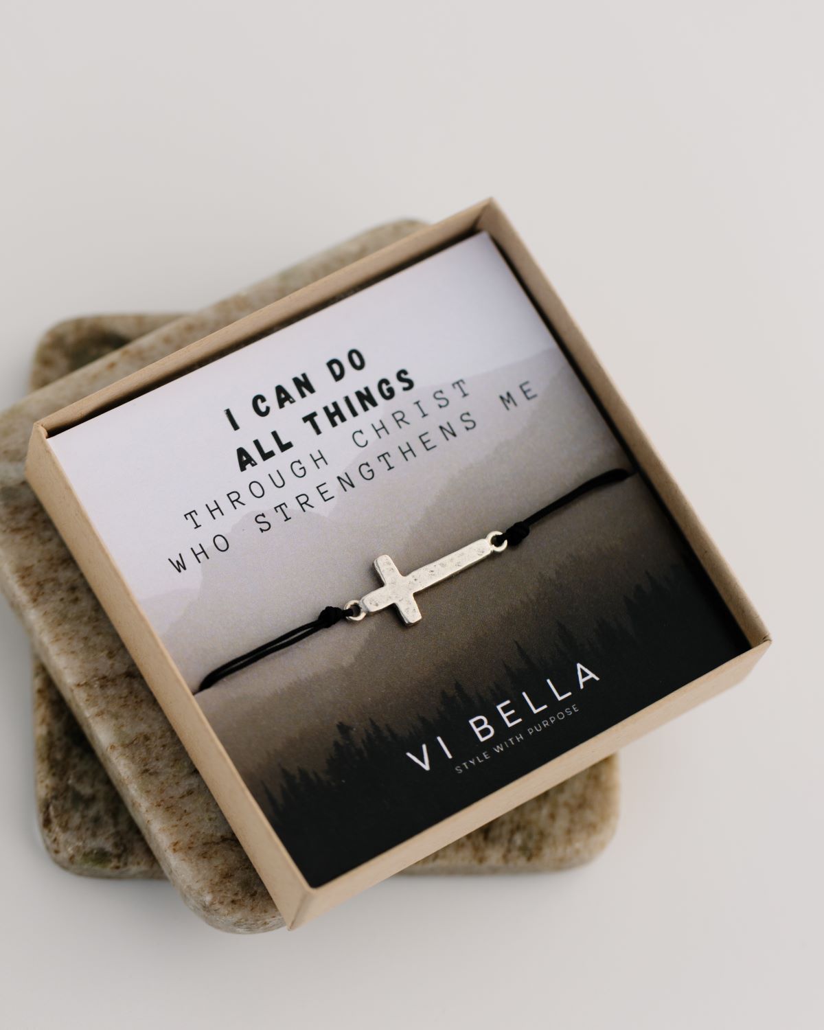 Cameron Black Cord Bracelet with Cross Charm