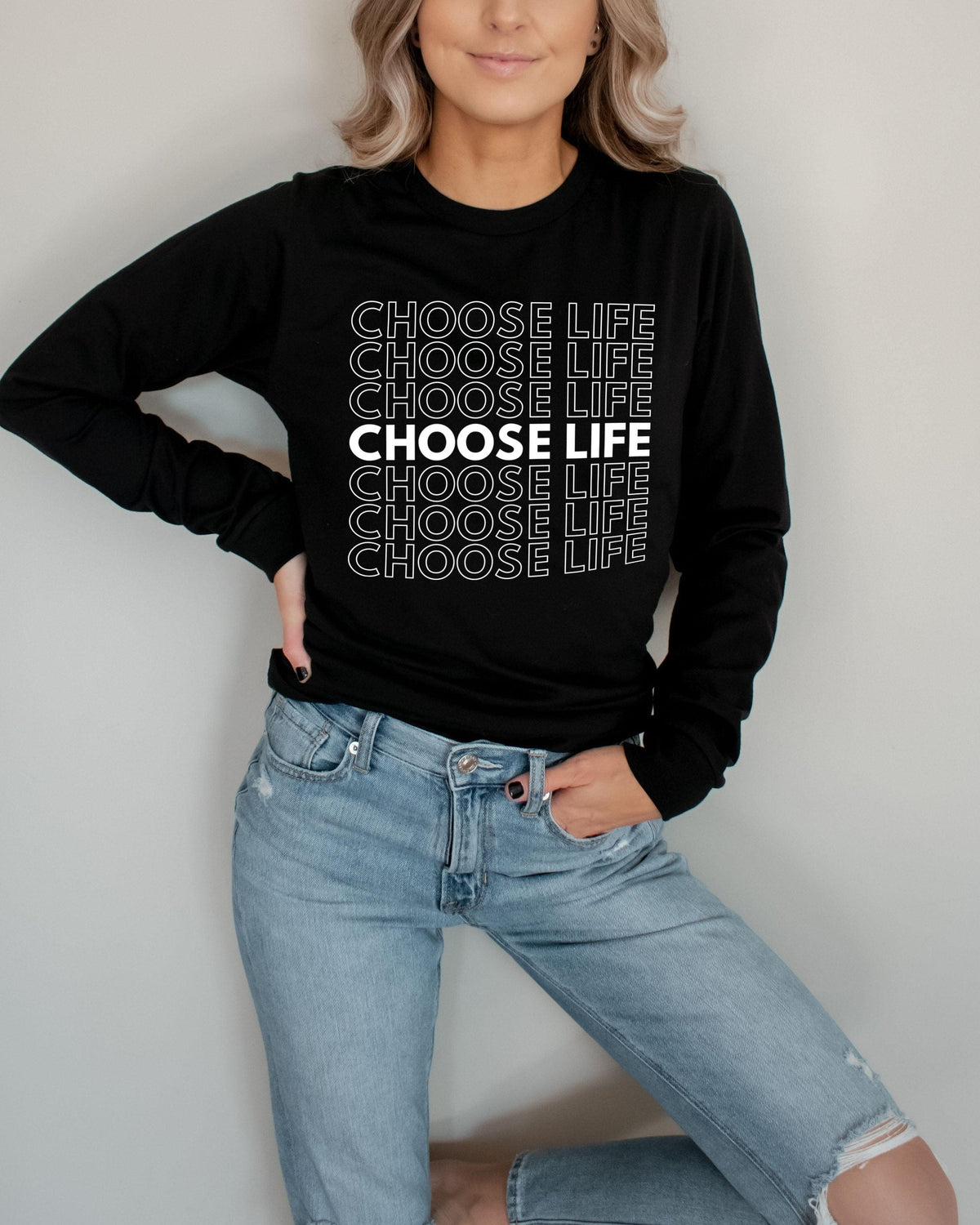 Choose Life Pro Life Long Sleeve T-Shirt (Repeat), Christian Faith Shirt