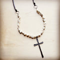 White Chunky Turquoise Necklace w/ Large Copper Cross 254g