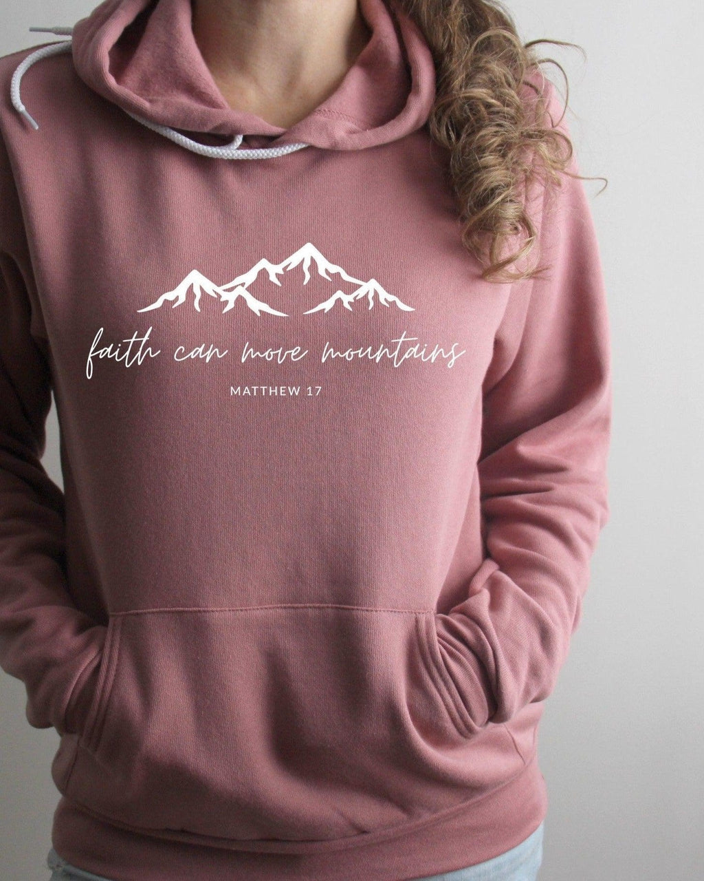 Faith Can Move Mountains Christian Sponge Fleece Hoodie, Bible Verse Gift