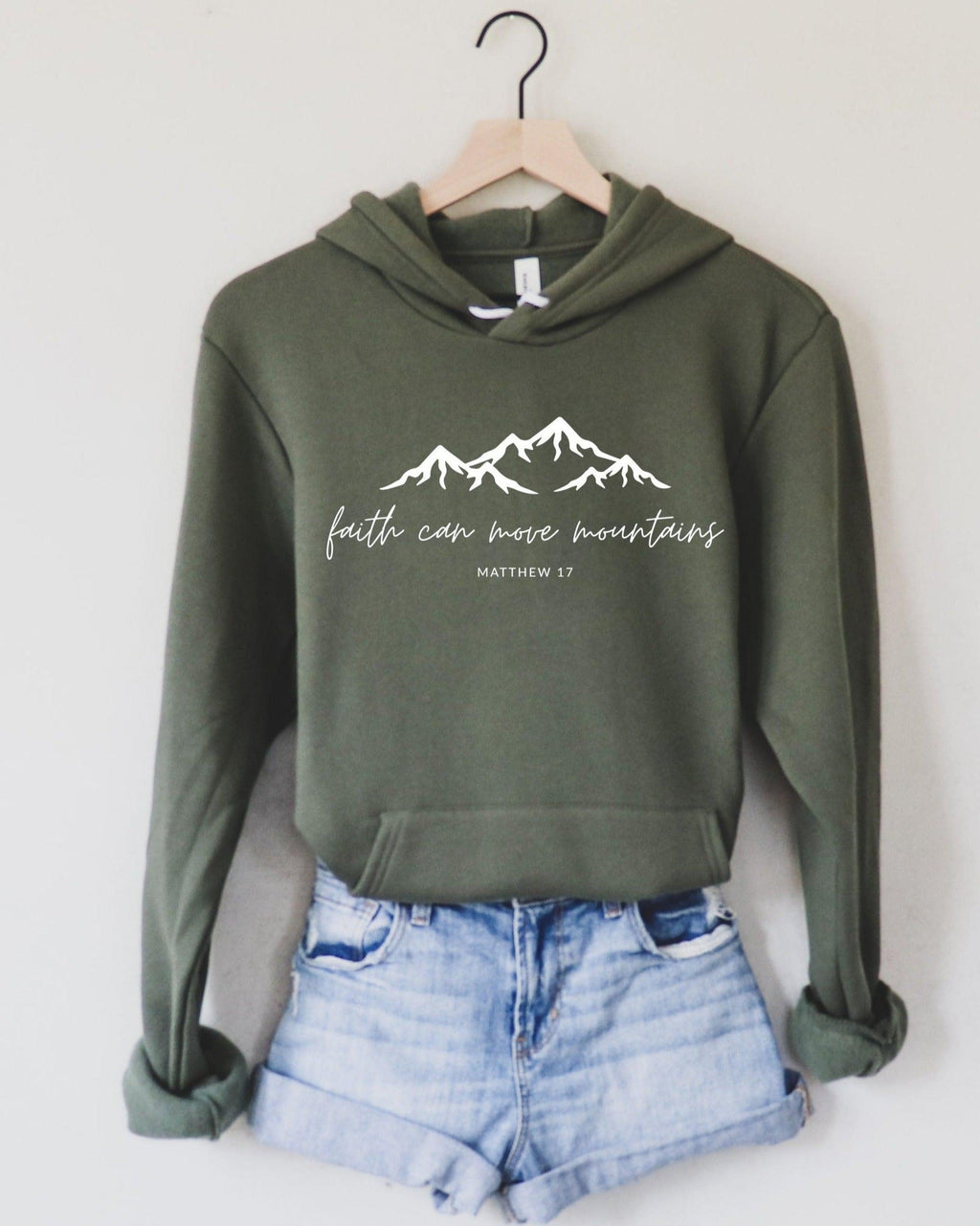 Faith Can Move Mountains Christian Sponge Fleece Hoodie, Bible Verse Gift