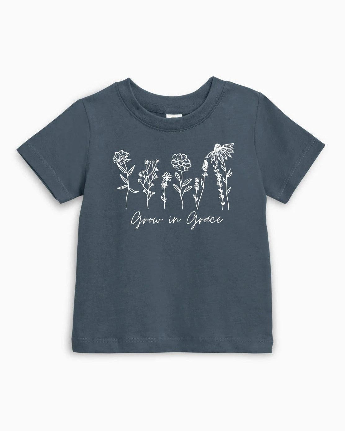 Grow In Grace Wildflowers Organic Cotton Baby and Kids Tee, Easter Christian Shirt