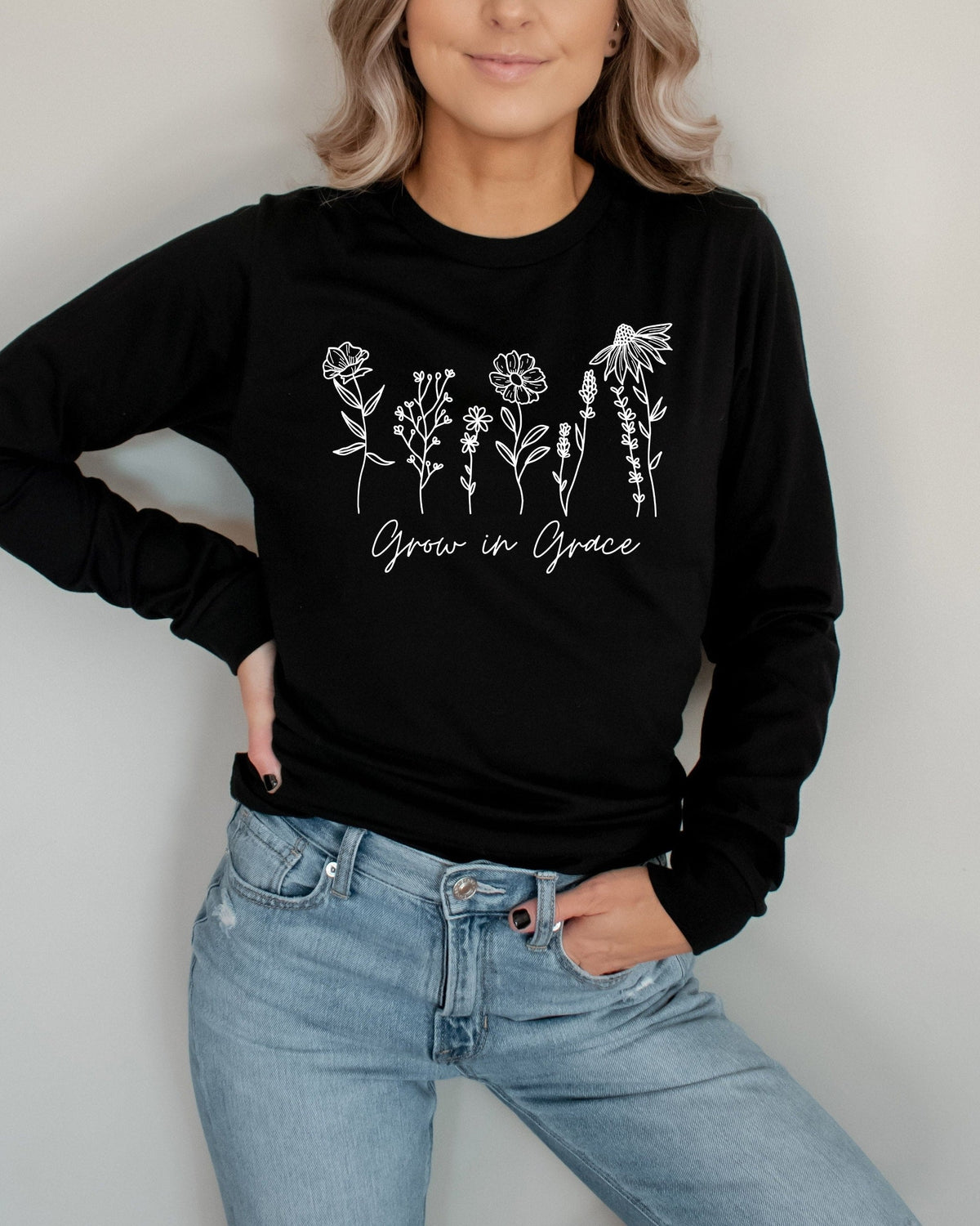 Grow In Grace Christian Botanical Long Sleeve Shirt, Bible Verse Faith Gift