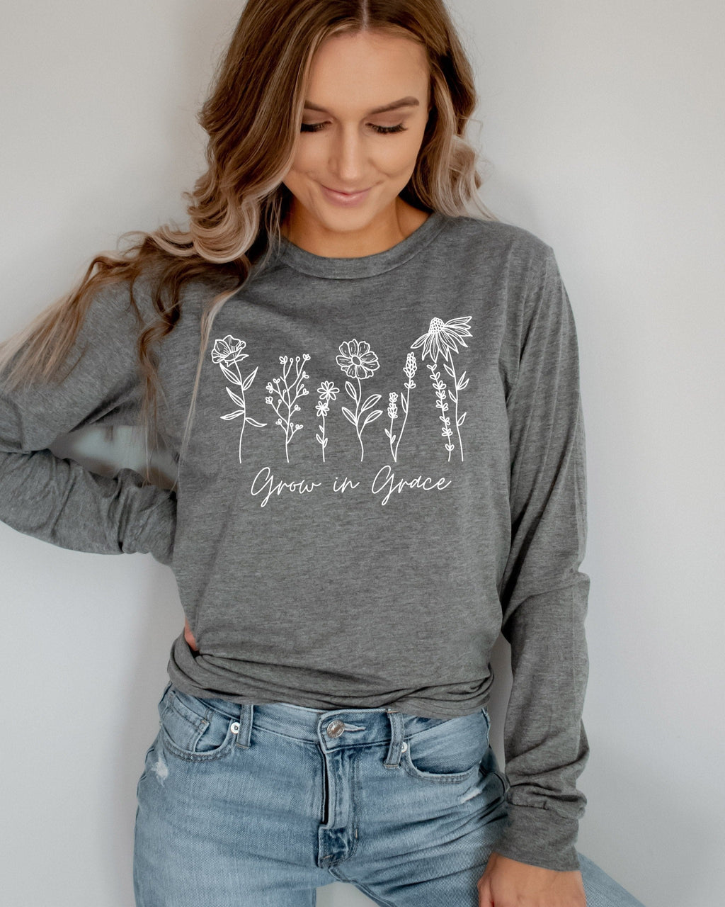 Grow In Grace Christian Botanical Long Sleeve Shirt, Bible Verse Faith Gift