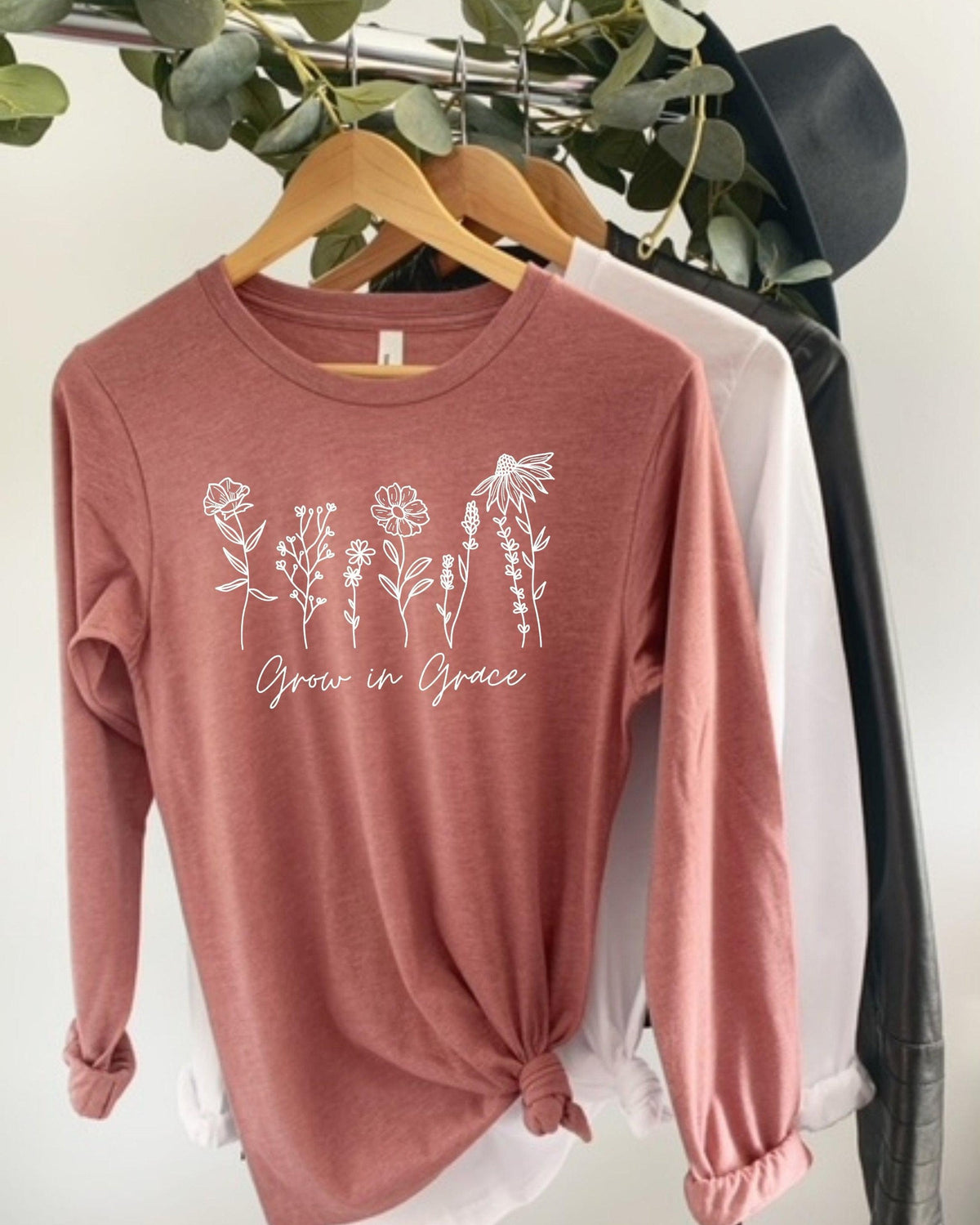 Grow In Grace Christian Botanical Long Sleeve Shirt, Bible Verse Faith Gift