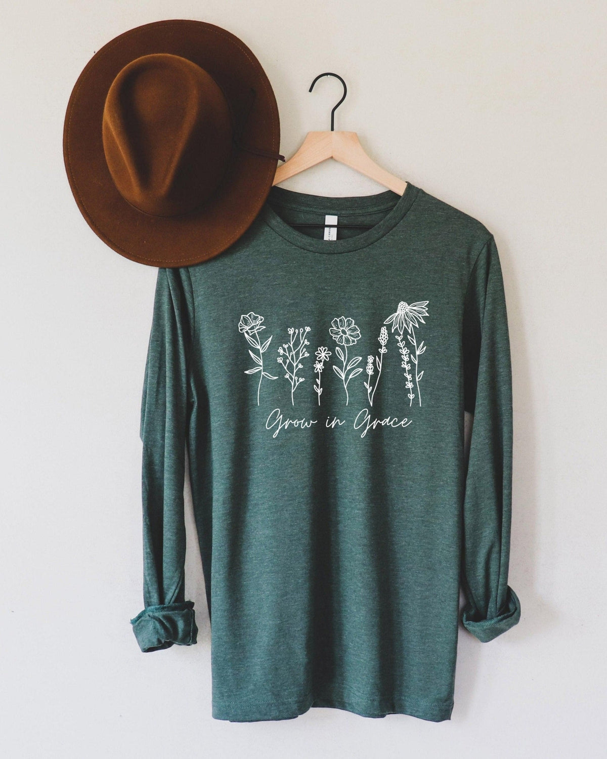 Grow In Grace Christian Botanical Long Sleeve Shirt, Bible Verse Faith Gift