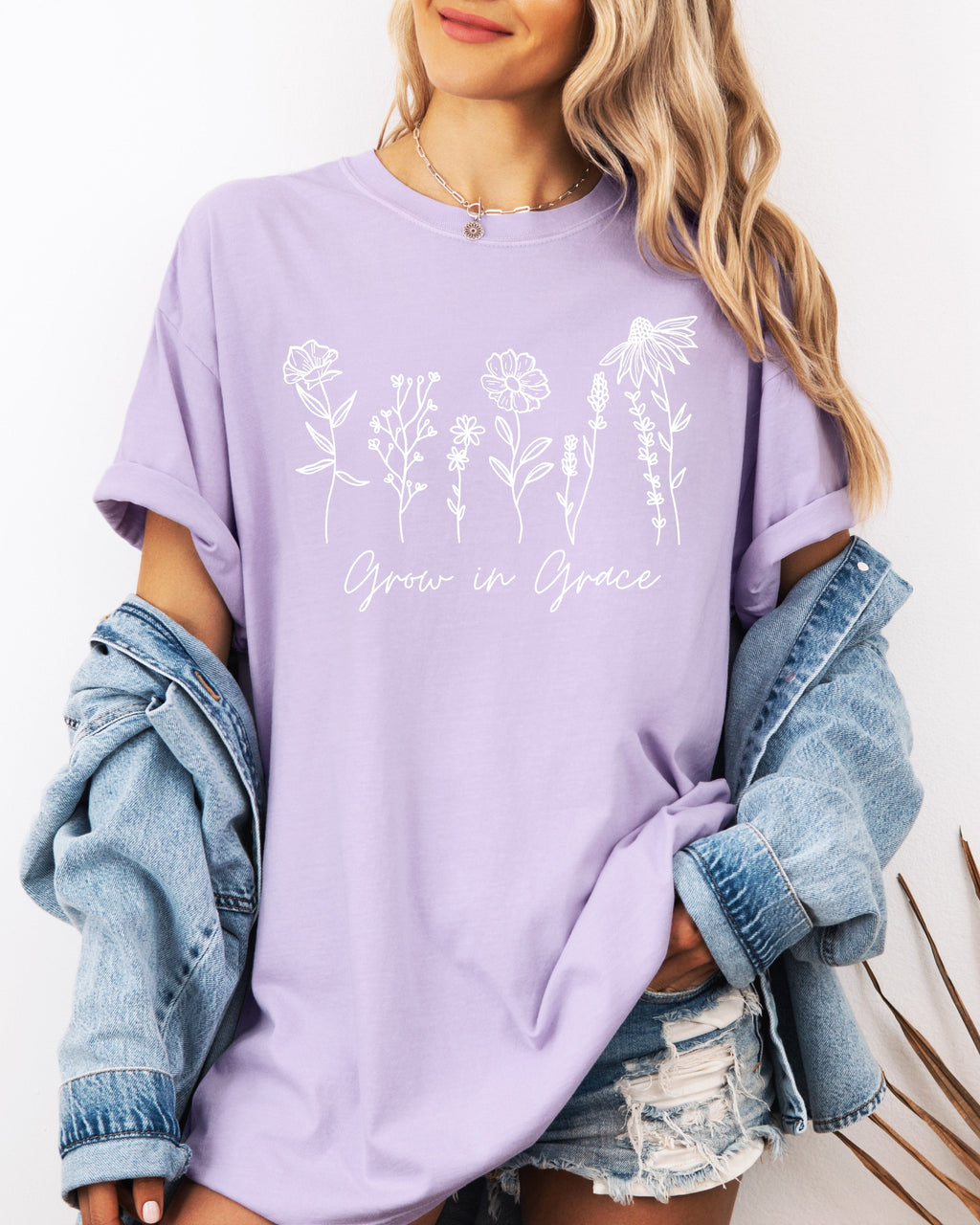Grow In Grace Flower Comfort Colors T-Shirt, Christian Faith Gift for Women