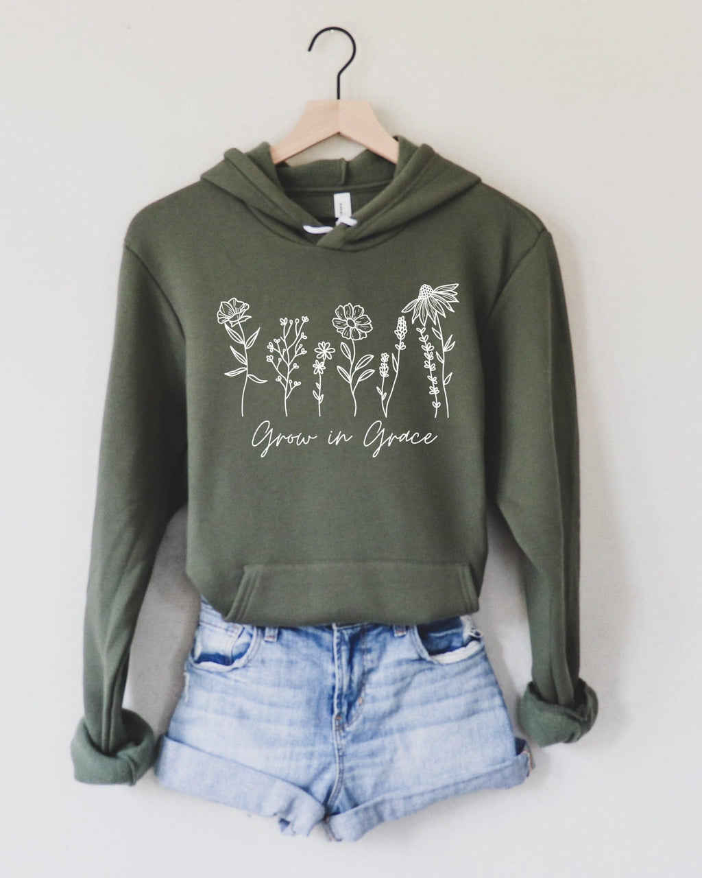Grow In Grace Wildflowers Christian Sponge Fleece Hoodie, Bible Verse Gift