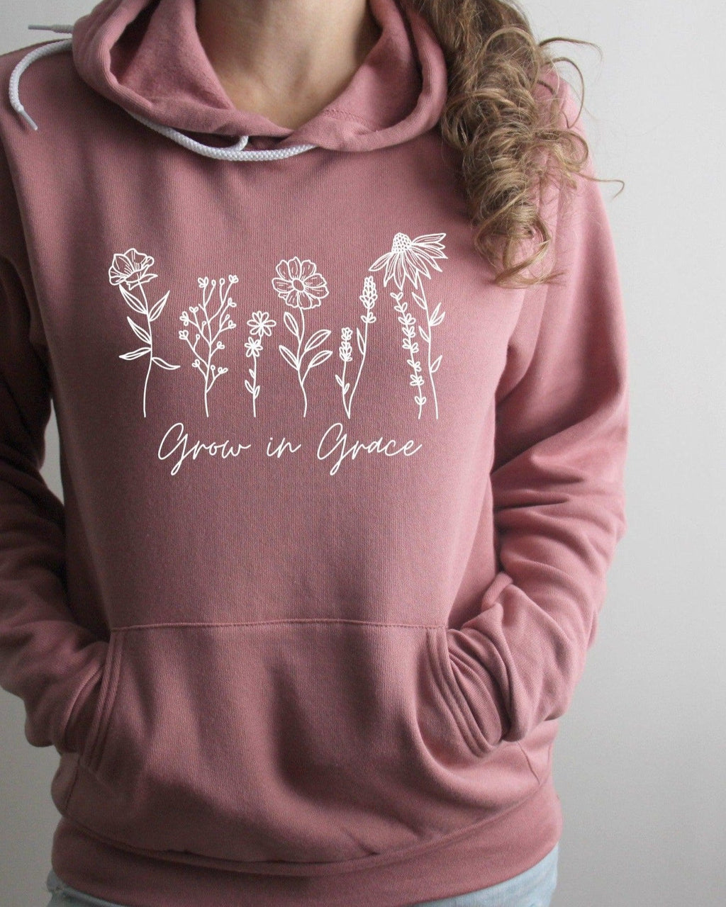 Grow In Grace Wildflowers Christian Sponge Fleece Hoodie, Bible Verse Gift