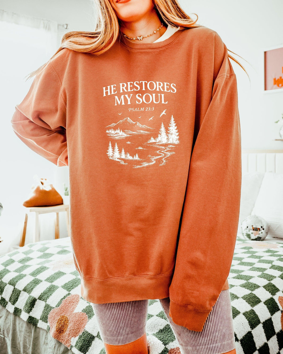 He Restores My Soul Psalm Christian Comfort Colors Sweatshirt, Bible Faith Gift
