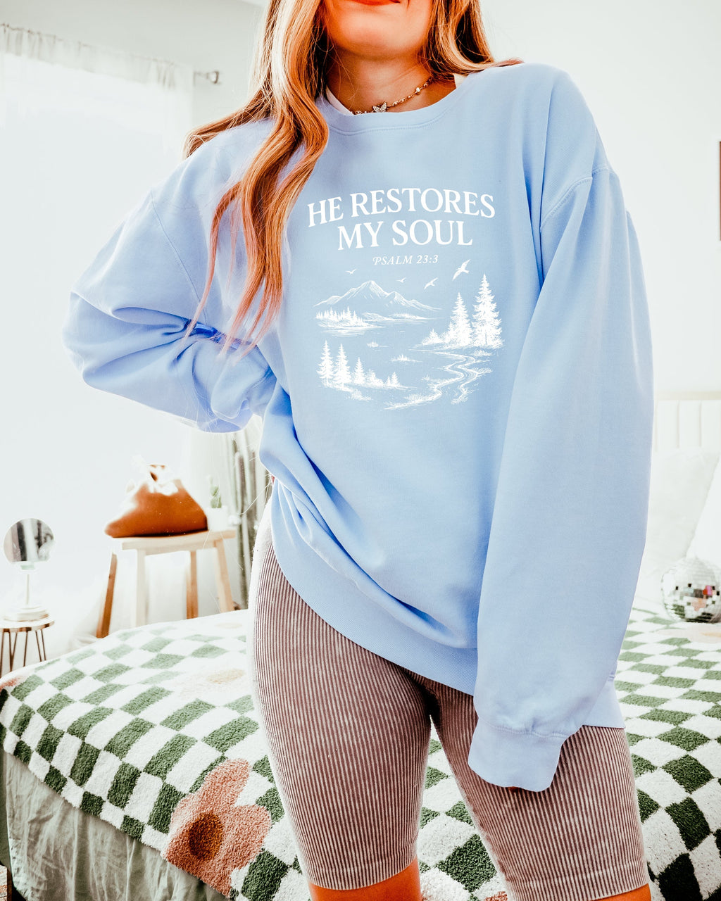 He Restores My Soul Psalm Christian Comfort Colors Sweatshirt, Bible Faith Gift