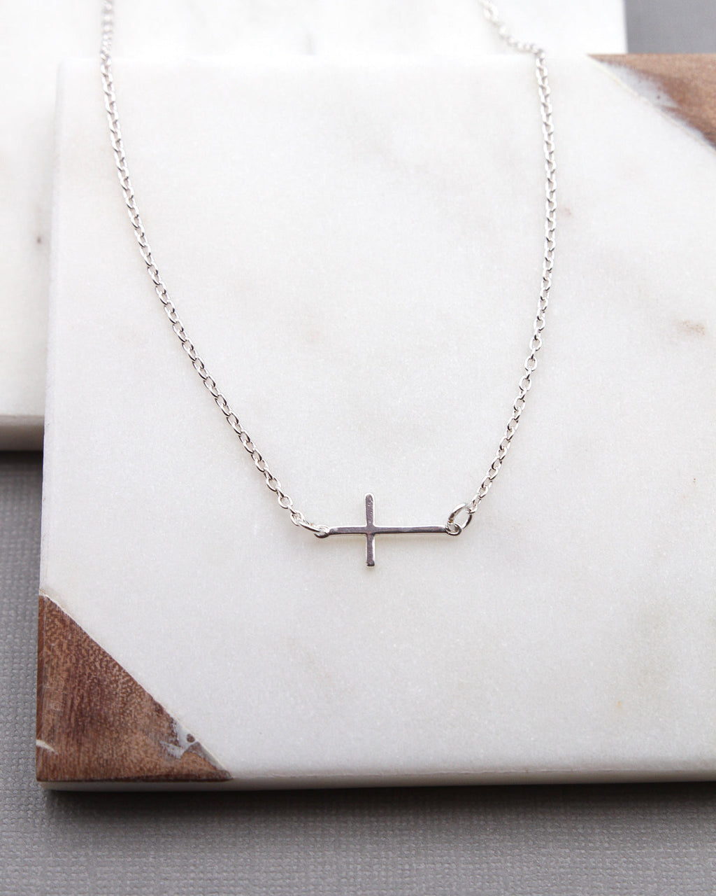 Marie Silver Plated Necklace with Sterling Silver Cross Charm
