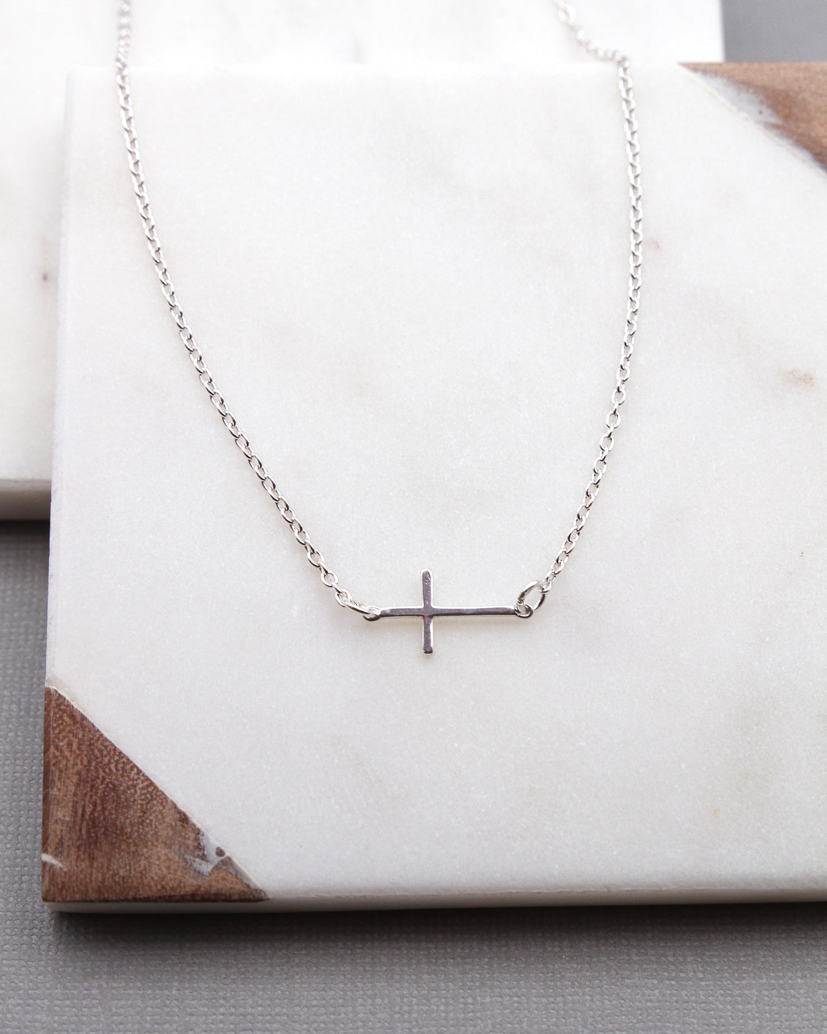 Marie Silver Plated Necklace with Sterling Silver Cross Charm