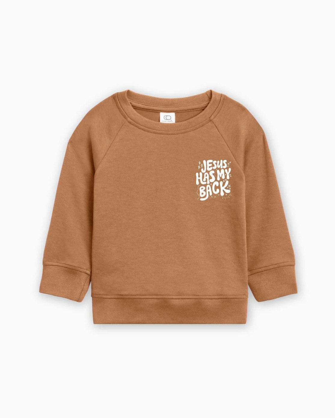 Jesus Has My Back Christian Organic Cotton Toddler Kids Pullover, Faith Sweatshirt