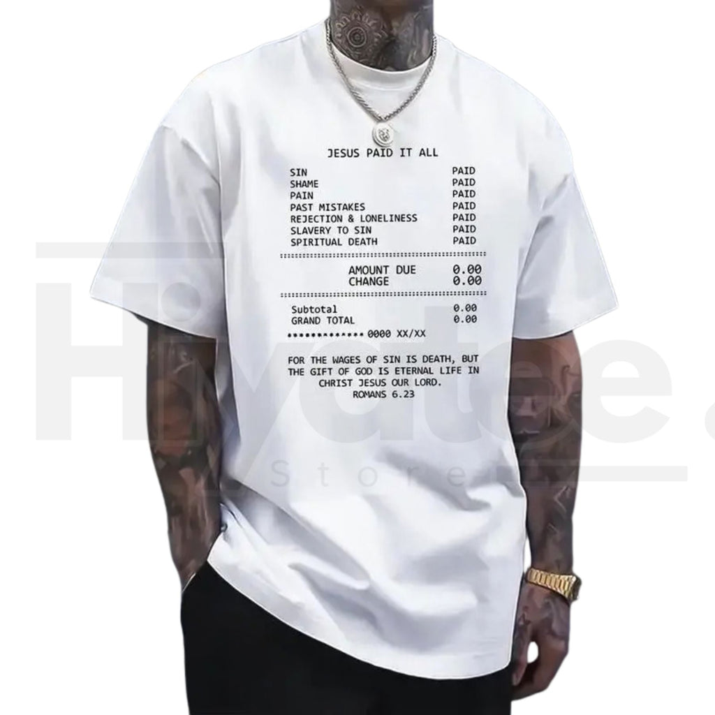 "Jesus Paid It All" Graphic Print Tee – Soft Breathable Christian Faith T-Shirt