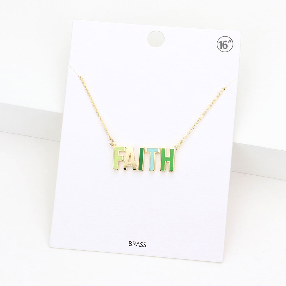 FAITH Brass Metal Enamel Message Pendant Necklace