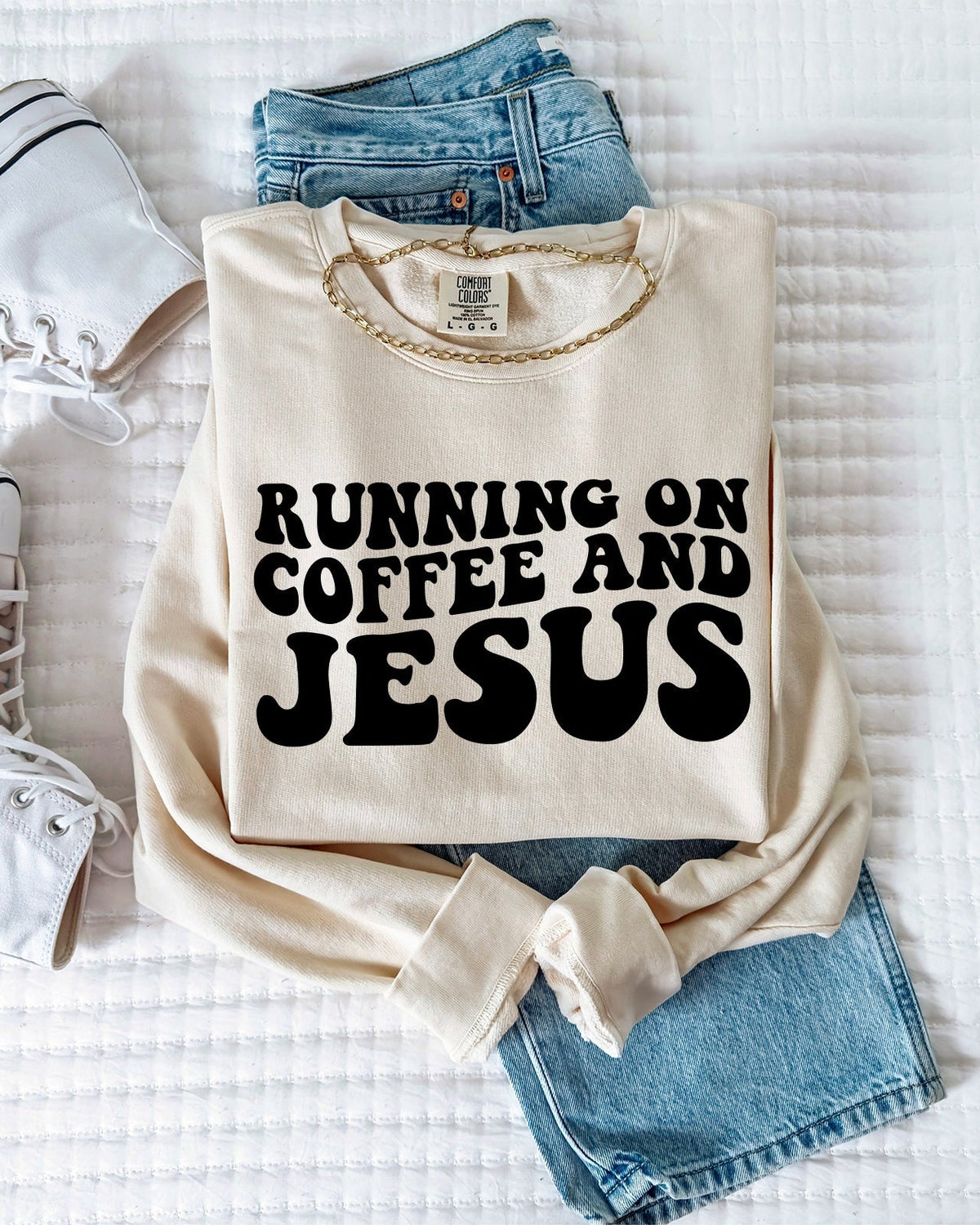 Running On Coffee and Jesus Christian Comfort Colors Sweatshirt, Faith Gift