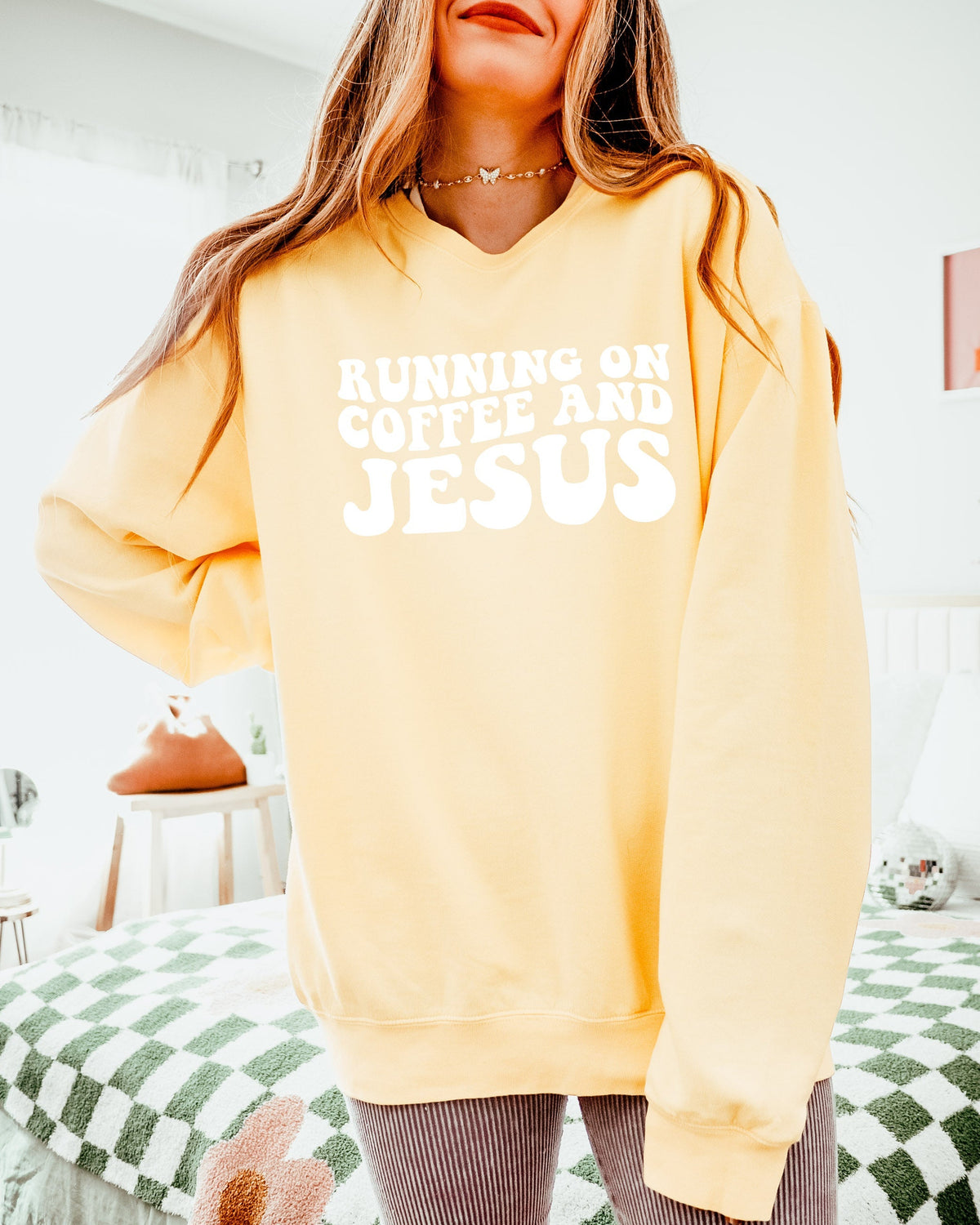 Running On Coffee and Jesus Christian Comfort Colors Sweatshirt, Faith Gift