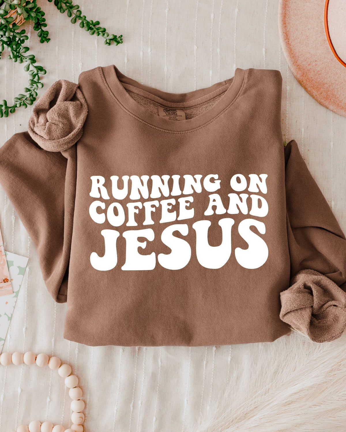 Running On Coffee and Jesus Christian Comfort Colors Sweatshirt, Faith Gift