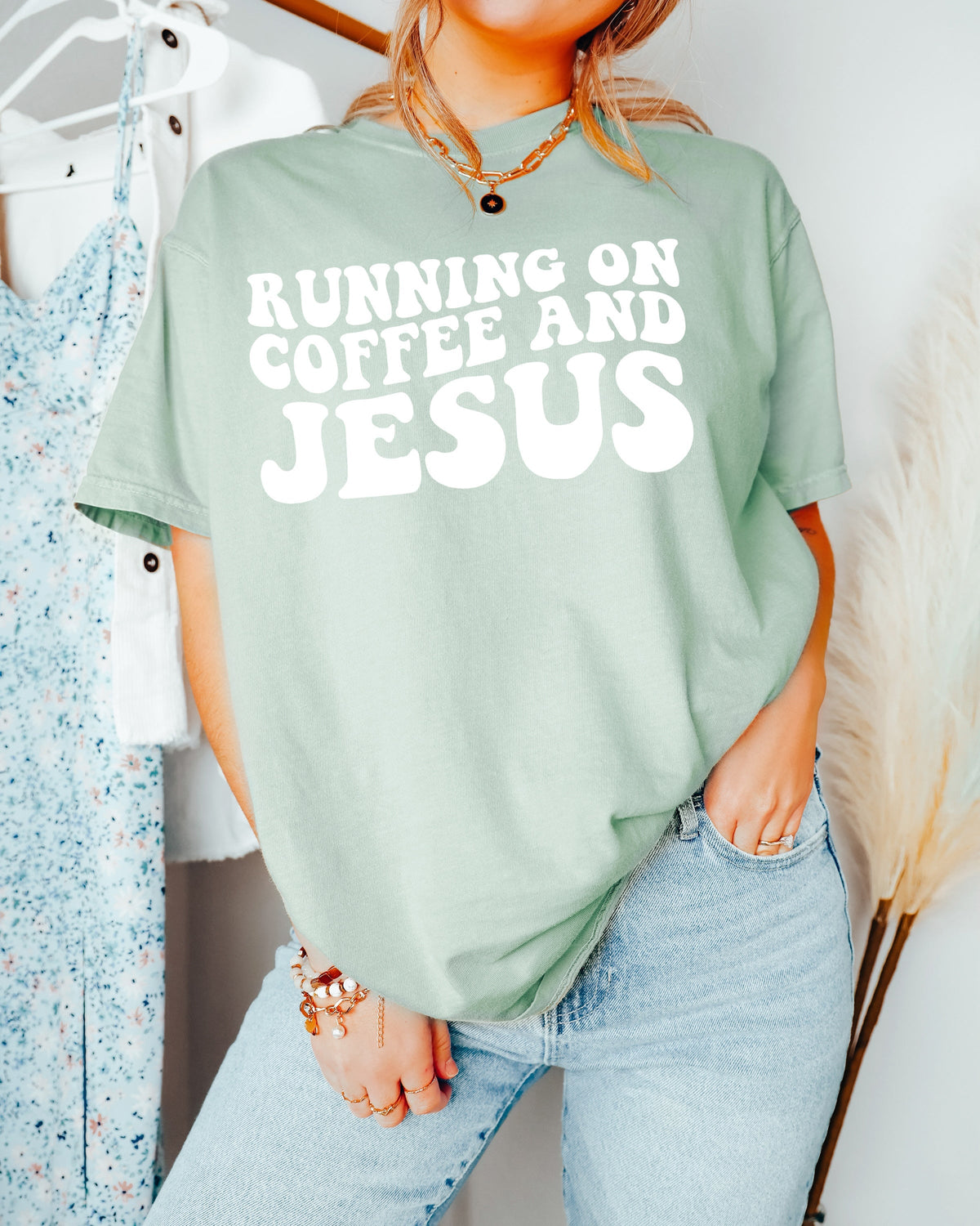 Running On Coffee and Jesus Comfort Colors T-Shirt, Christian Faith Gift