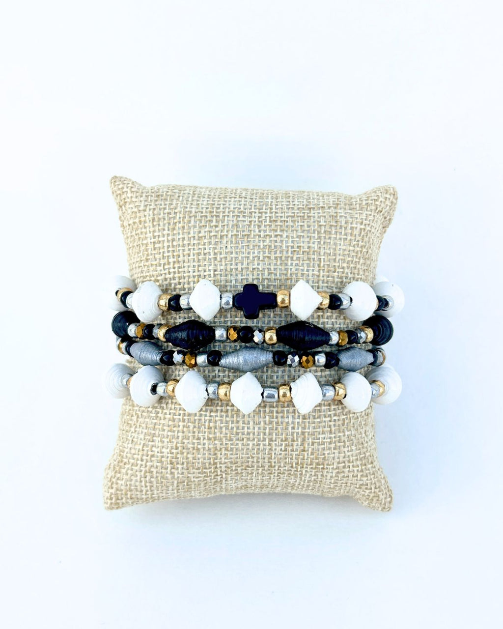 Mirielle Recycled Paper Bead Bracelet Set with Cross Charm
