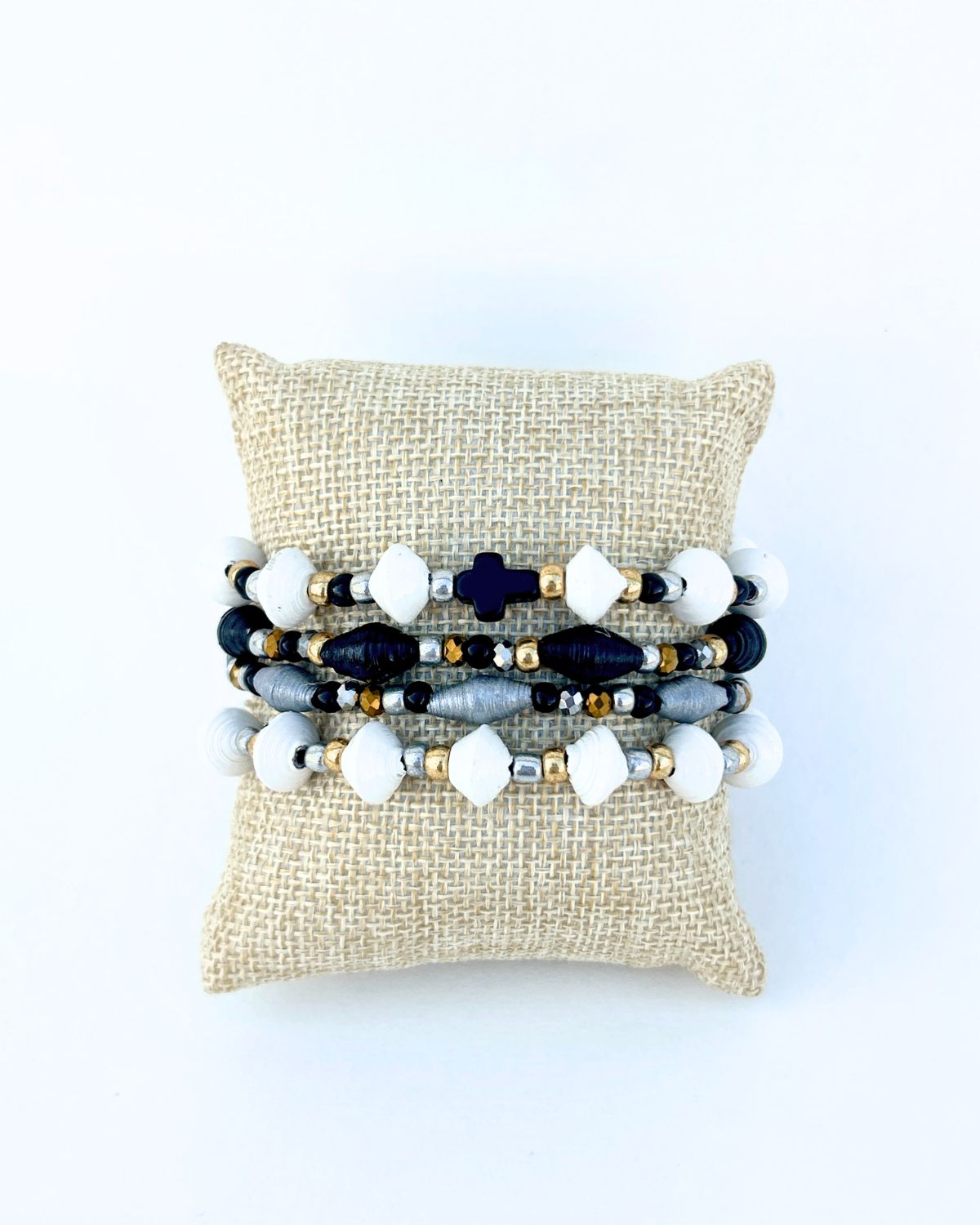 Mirielle Recycled Paper Bead Bracelet Set with Cross Charm