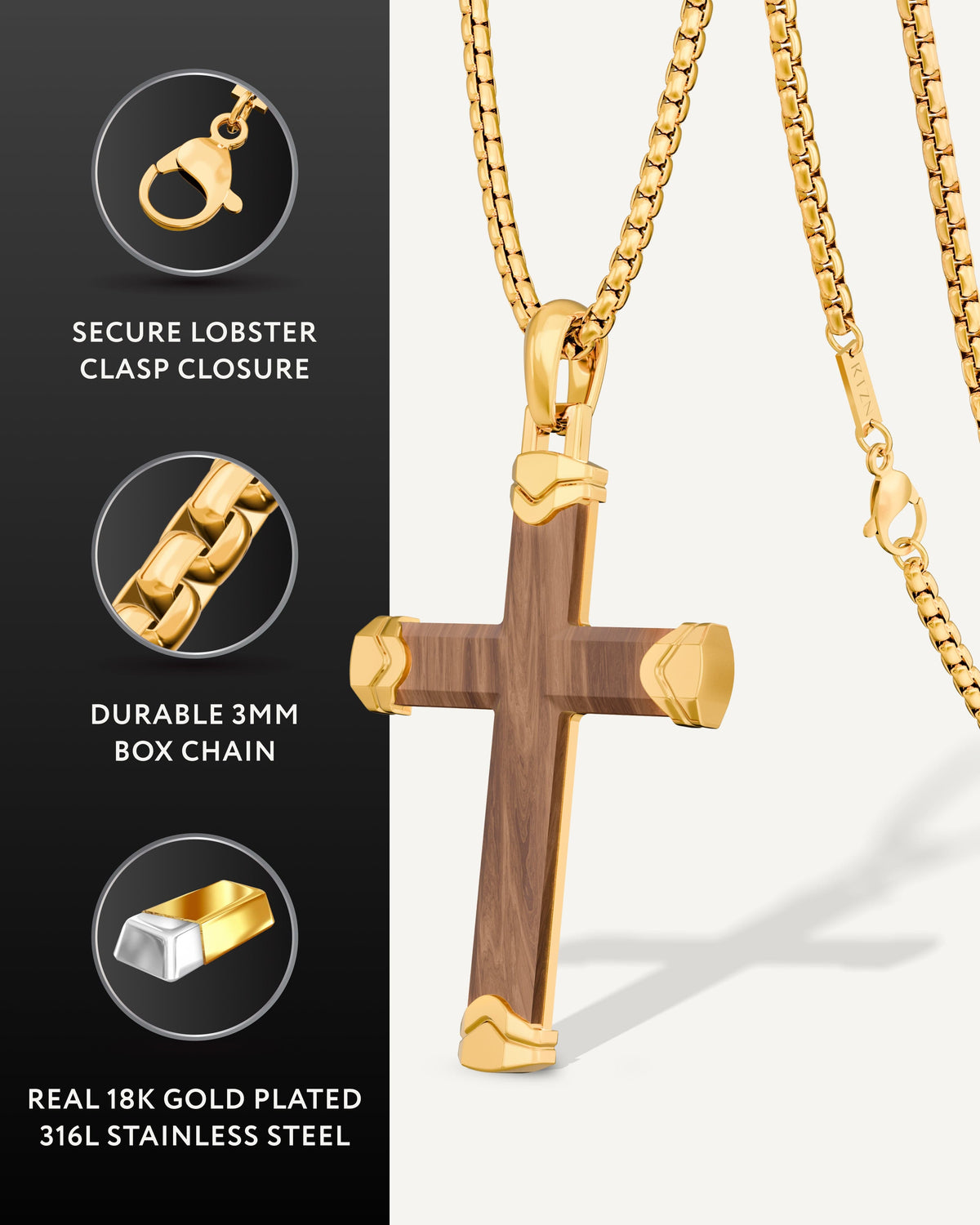 Bubinga Wood Cross Pendant (Gold)