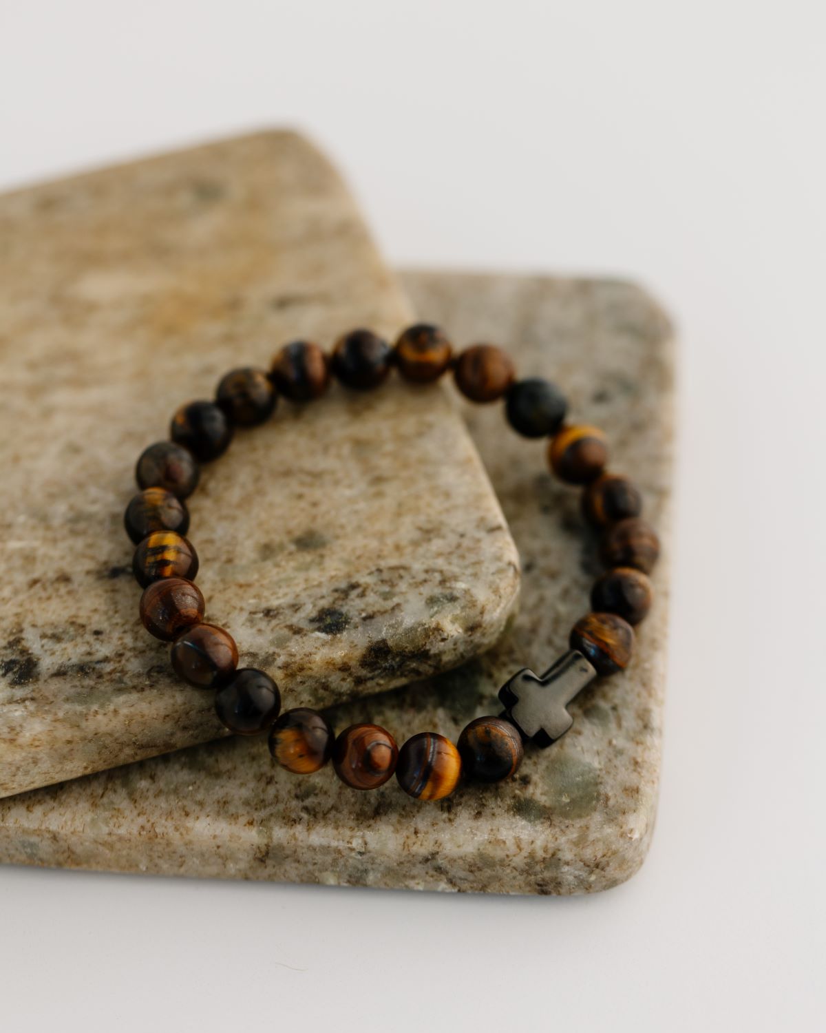 Adam Beaded Cross Bracelet - Tiger Eye