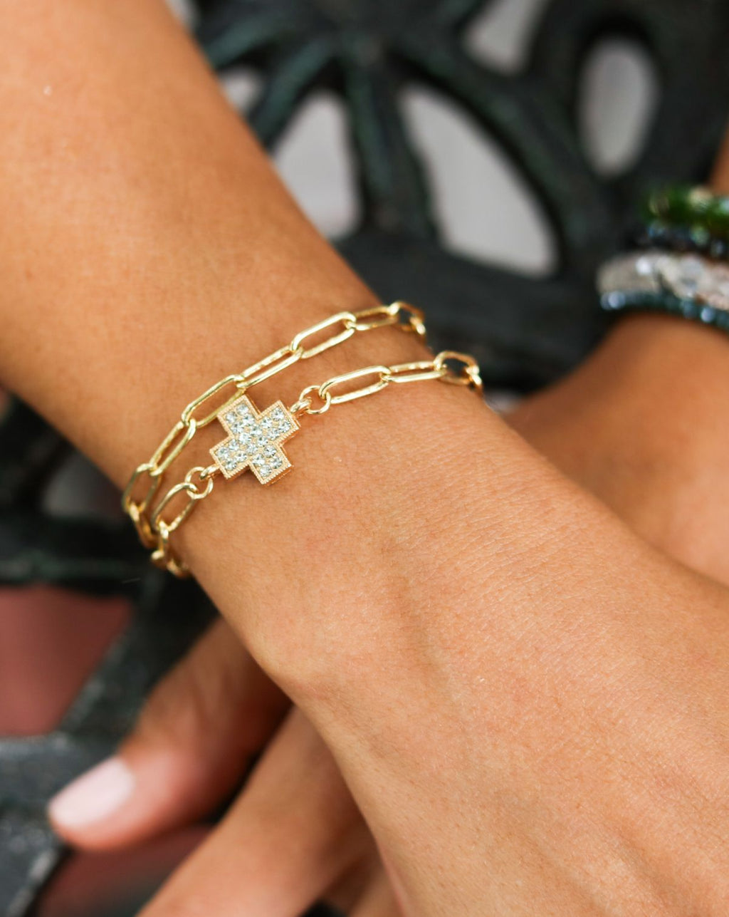 Alexa Paper Clip Bracelet with Cross Charm