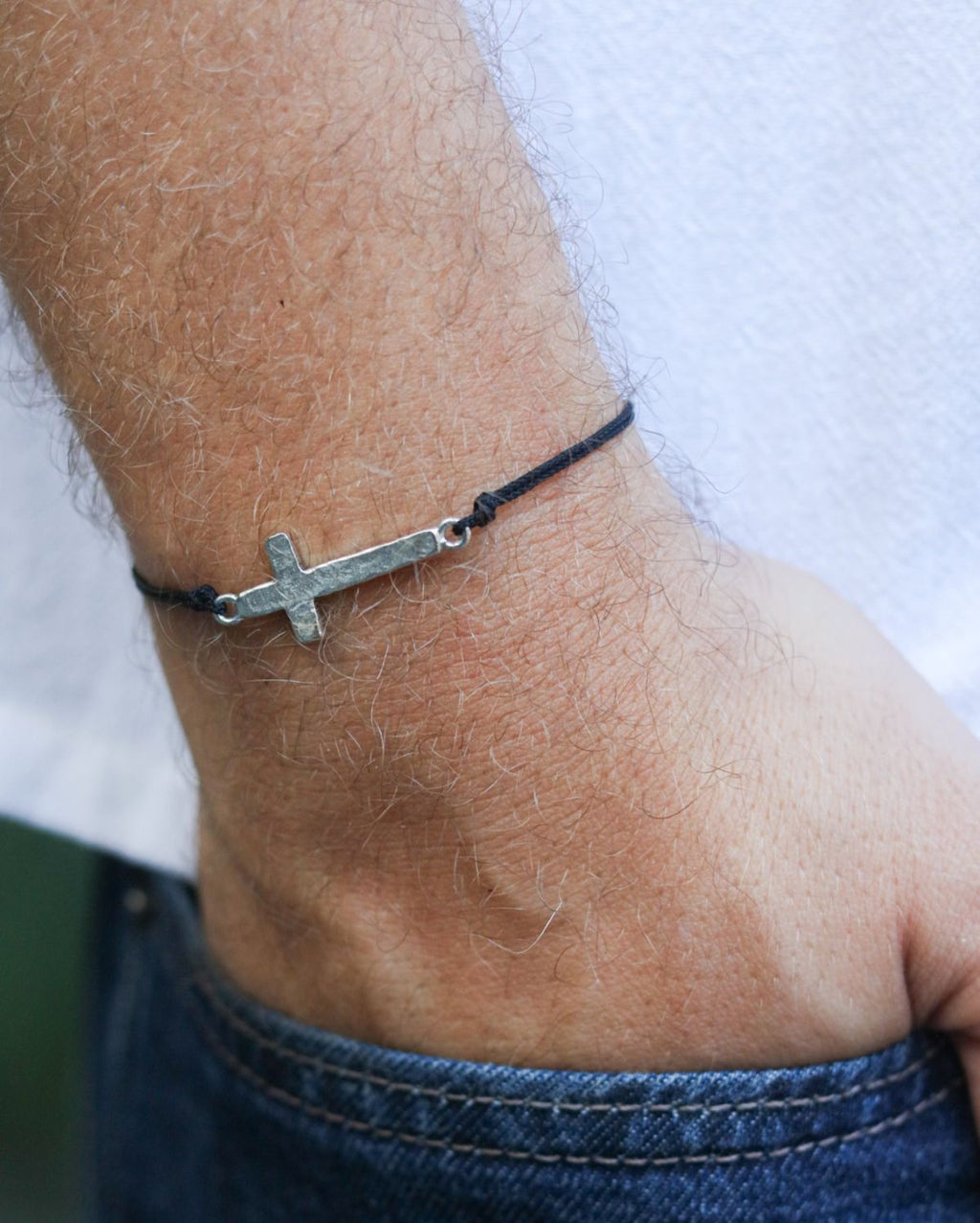 Cameron Black Cord Bracelet with Cross Charm