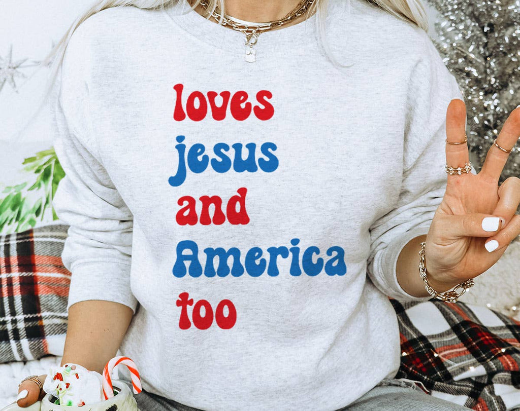 4th of July Loves Jesus and America too Sweatshirt, Unisex Crewneck