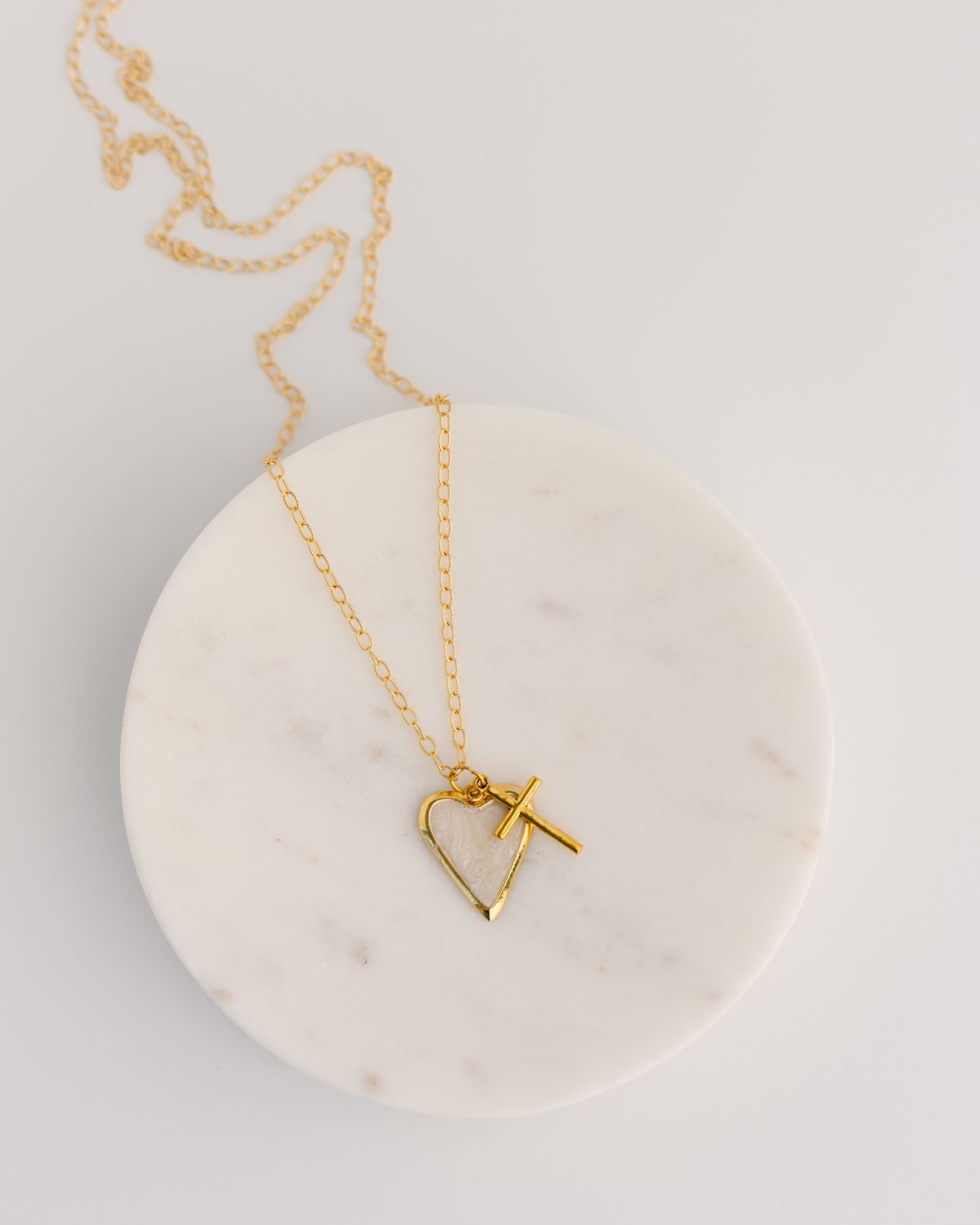 Demi Cross and Heart Charm Necklace - 24k gold plated