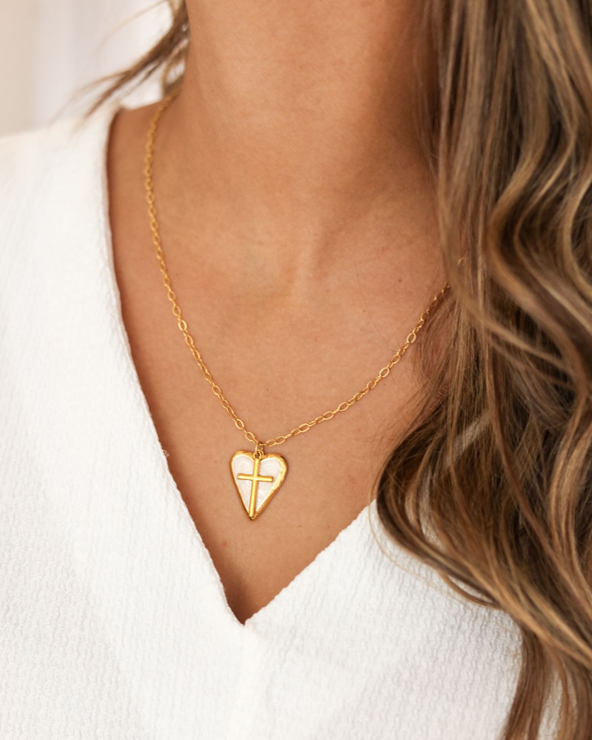 Demi Cross and Heart Charm Necklace - 24k gold plated