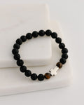 Elijah Beaded Cross Bracelet - Lava and Tiger Eye