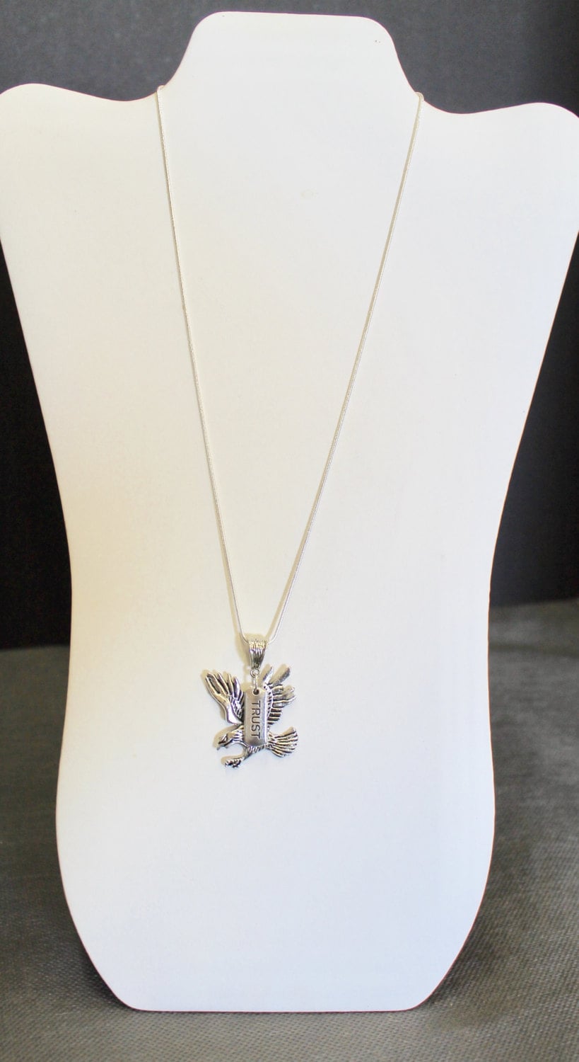 Trust In The Lord and Soar on Wings Like Eagles Pendant on Silver Chain; Isaiah 40:31 Bible Verse Jewelry, Gift For Her