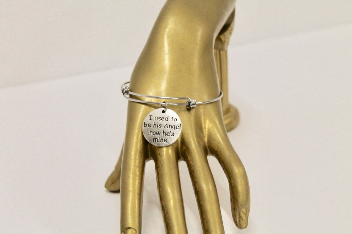 I Used To Be His Angel Now He Is Mine Expanding Bangle Charm Bracelet, Gift For Her, Dad Remembrance, Sympathy Gift, Remembering Dad