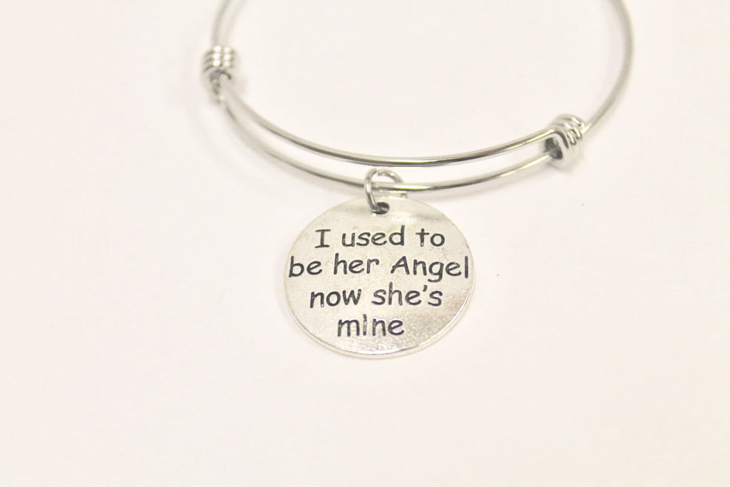 “I Used to Be Her Angel, Now She’s Mine” Expanding Bangle Charm Bracelet