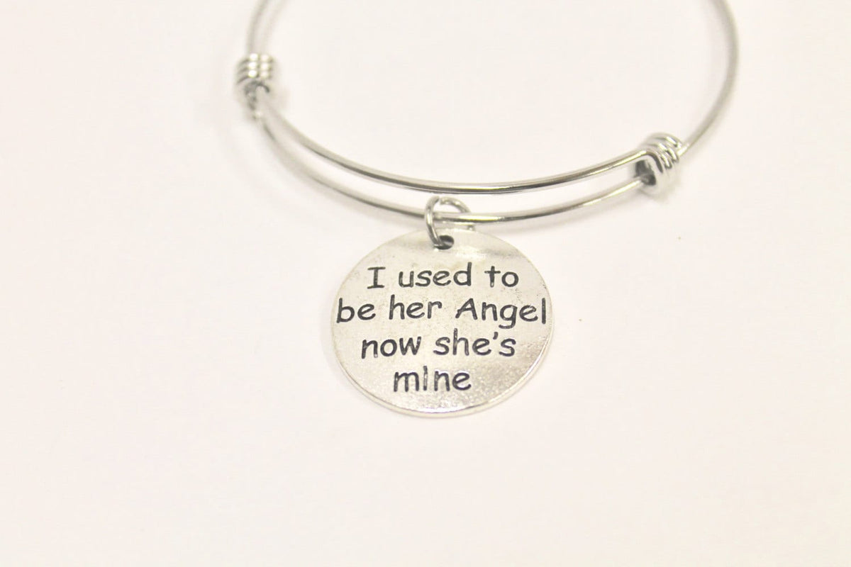“I Used to Be Her Angel, Now She’s Mine” Expanding Bangle Charm Bracelet