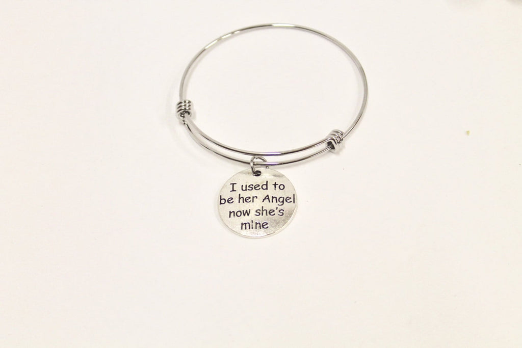 “I Used to Be Her Angel, Now She’s Mine” Expanding Bangle Charm Bracelet