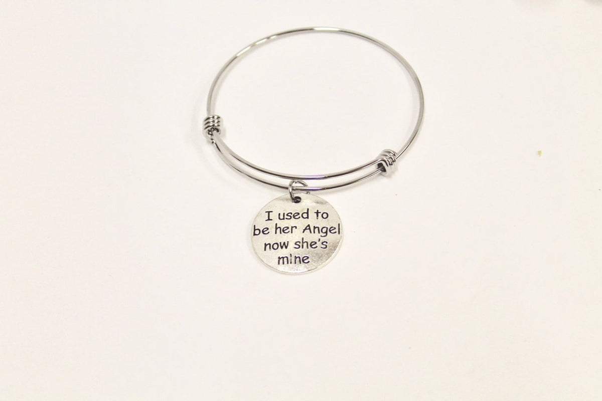 “I Used to Be Her Angel, Now She’s Mine” Expanding Bangle Charm Bracelet