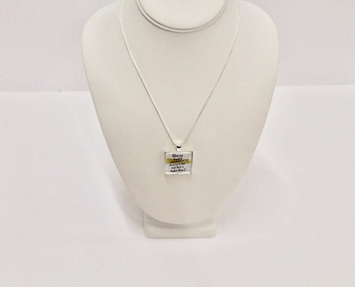 When My Heart Is Overwhelmed Psalms 61:2 Pendant on Silver Chain, Bible Verse Jewelry, Sympathy Gift, Religious Jewelry, Inspire