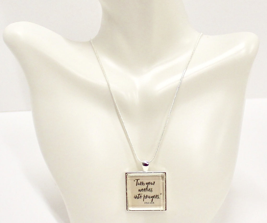 Turn Your Worries Into Prayer Phil 4:6 Pendant on Silver Chain, Bible Verse Jewelry, Sympathy Gift, Gift For Her, Prayer Jewelry
